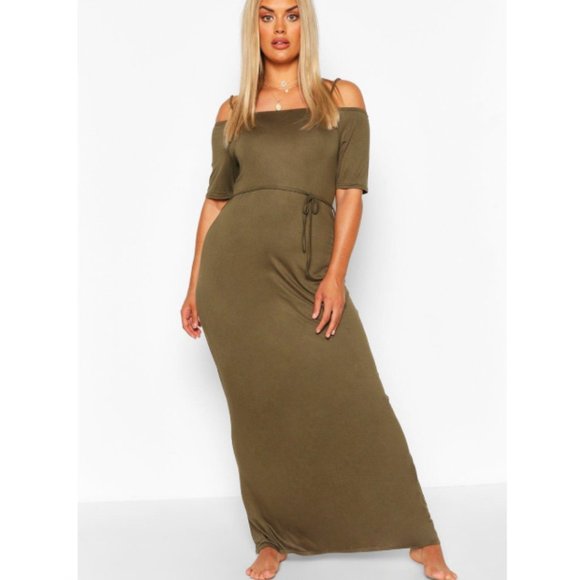 Boohoo Dresses & Skirts - Boohoo Women's Plus Cold Shoulder Tie Belt Maxi Dress - US 24